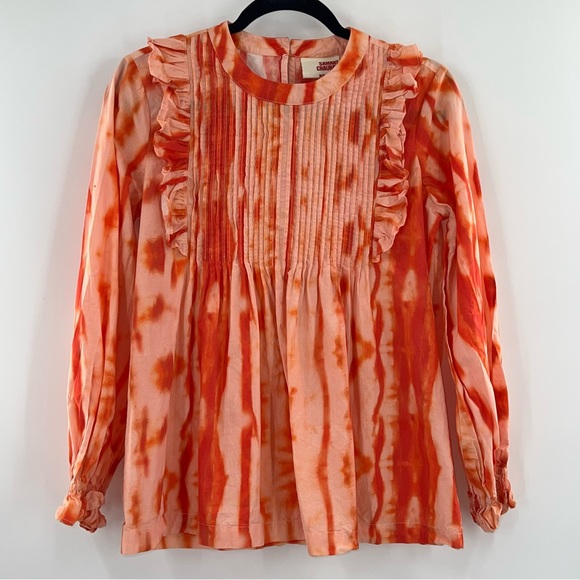 Anthropologie Samant Chauhan Emilia Ruffled Tie-Dye Blouse in Orange size XS - Picture 3 of 9